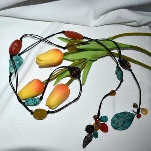 Deb Guyot Multi Stone and Leather Lariat Necklace